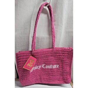 NWT JUICY‎ COUTURE pink tote bag weave straw large